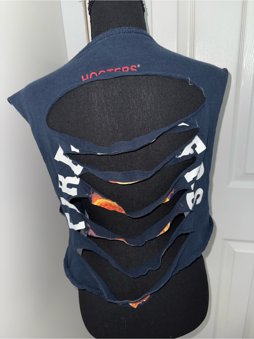 LF Navy Distressed Slashed Back Tank with White Logo